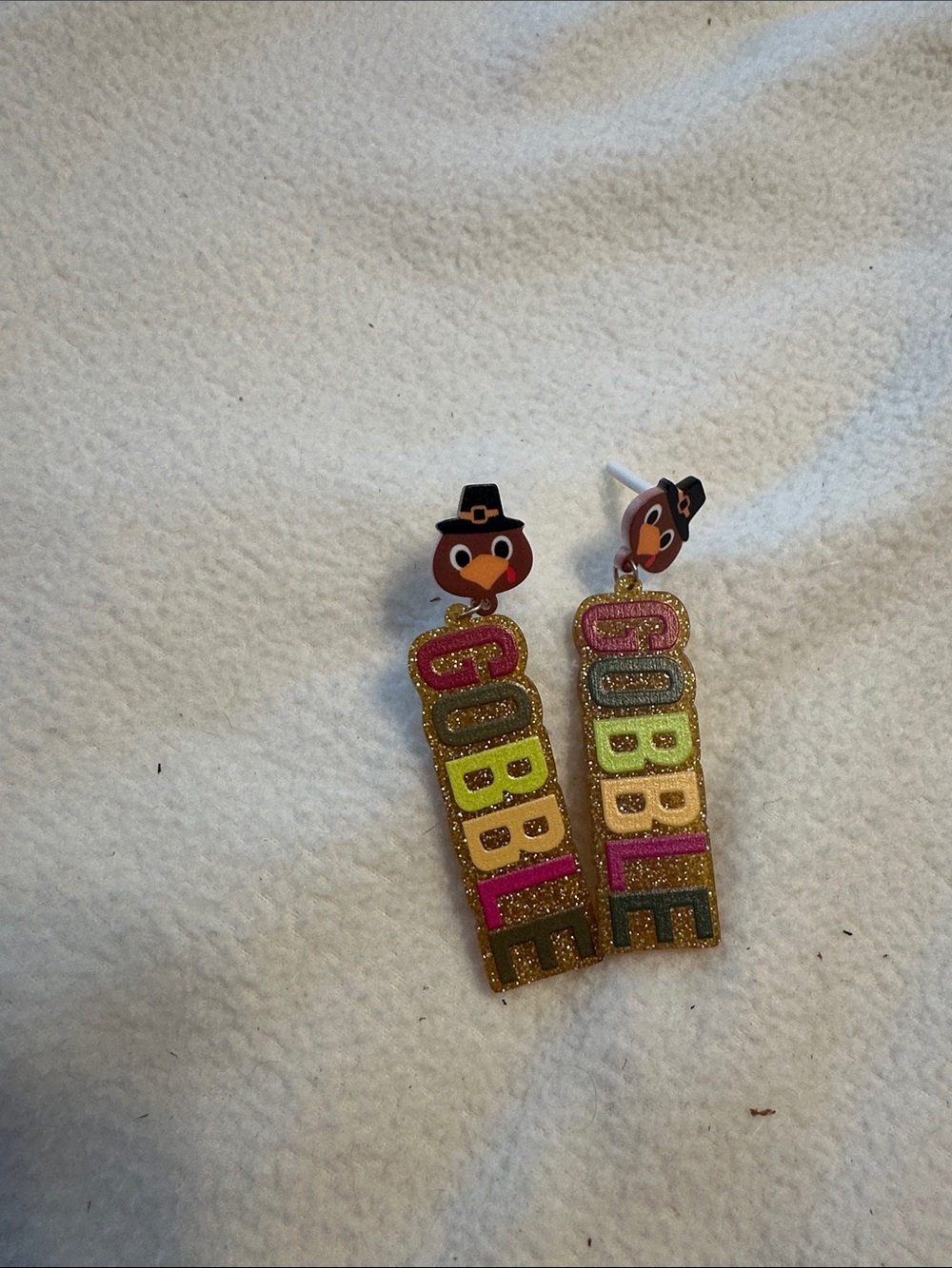 Thanksgiving 'GOBBLE' Glitter Drop Earrings - Multicolor